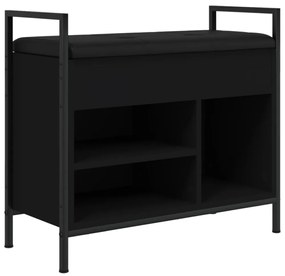 fekete szerelt fa cipőtároló pad 65,5 x 32 x 57,5 cm