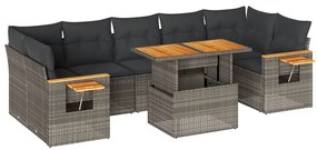 8 részes szürke polyrattan akácfa kerti ülőgarnitúra párnákkal