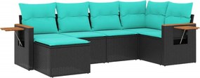 vidaXL 6 részes fekete polyrattan kerti ülőgarnitúra párnával