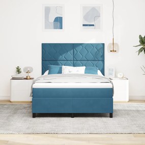 Boxspring Ágy Matrac Kalapáccsal Sötétkék 140x200 cm Bársony
