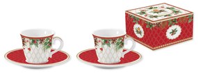 Karácsonyi porcelán kávés csésze 2 db vörösbegy díszdobozban Christmas Berries