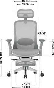 LeadPro Irodai forgószék, masszázs funkció, 3D deréktámasz és lábtartó, 4D fejtámla, háló, szürke