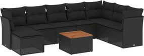vidaXL 9 részes fekete polyrattan kerti ülőgarnitúra párnákkal