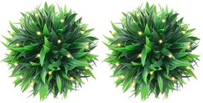 2 db zöld mesterséges boxwood gömbök LED fényekkel 20 cm