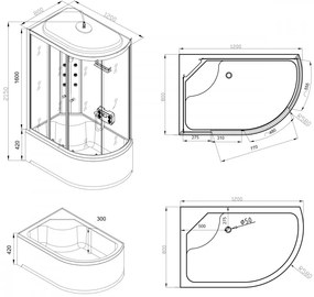 Lia 80x120 cm hidromasszázs zuhanykabin balos