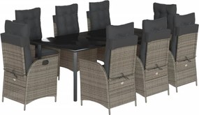 vidaXL 9 részes szürke polyrattan kerti étkezőgarnitúra párnával