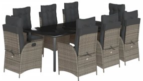 vidaXL 9 részes szürke polyrattan kerti étkezőgarnitúra párnával