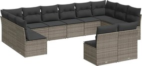 vidaXL 12 részes szürke polyrattan kerti ülőgarnitúra párnákkal