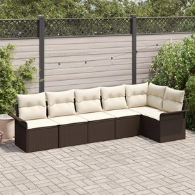 6 darabos Kert Kanapé Szett Párnákkal Barna Poli Rattan, 2-Fős Kert Kanapé Tárolóval és Párnákkal Barna Poli Rattan