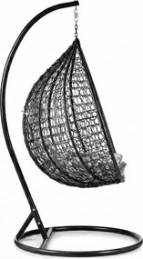 Fekete függő KOKON szék állvánnyal, zöld-fehér párna