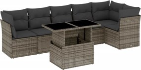 vidaXL 7 részes szürke polyrattan kerti ülőgarnitúra párnákkal