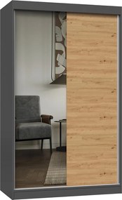 MIX IGA 120 tolóajtós gardróbszekrény, díszcsíkozott, 61x120x200 cm, antracit-tölgy
