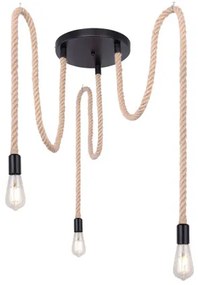 Globo 69029-3H1 Függeszték fém fekete , barna kender kötéllel. Ø:300, H:1600, exkl. 3xE27 60W 230V