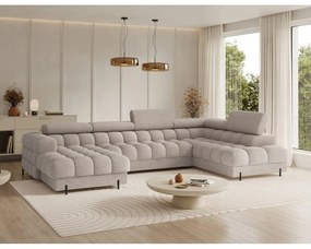 Bézs buklé kinyitható sarokkanapé (jobb oldali-U alakú) Feraria – ELTAP