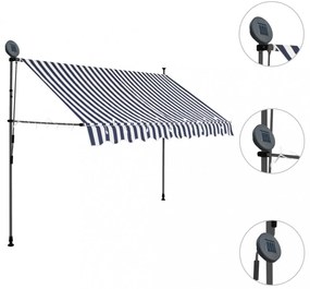 kék és fehér kézzel kihúzható LED-es napellenző 250 cm