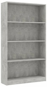 4-szintes betonszürke szerelt fa könyvszekrény 80 x 24 x 142 cm