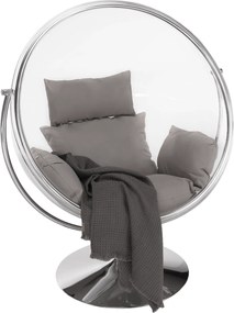 Függő fotel állvánnyal, átlátszó/ezüst/szürke, BUBBLE NEW TYP 2