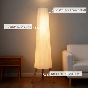 HOMCOM LED Állólámpa nappaliba, fa állvánnyal, lábkapcsolóval, 46 x 46 x 153 cm, fehér