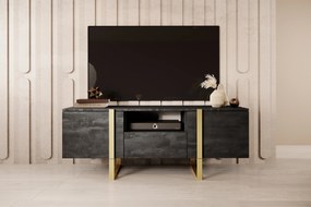 Verica 150 cm-es TV-szekrény nyitott polccal - szénfekete / arany lábak