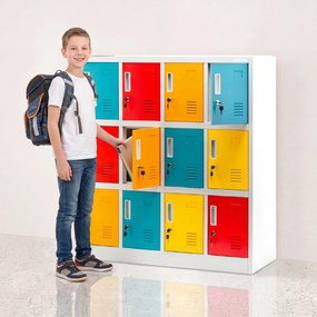 Fém öltözőszekrény, 12 rekeszes OLA, 1090 x 1200 x 450 mm, szürke-többszínű