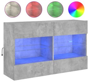 betonszürke falra szerelhető TV-szekrény LED-del 98,5x30x60,5cm