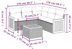 6 részes fekete polyrattan kerti ülőgarnitúra párnákkal