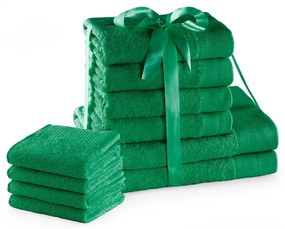 Zöld frottír pamut törölköző és fürdőlepedő készlet 10 db-os Amari – Restilo