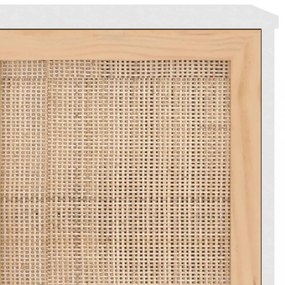 fehér tömör fenyő/természetes rattan tálalószekrény 105x30x60cm