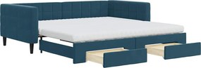 vidaXL kék kihúzható bársony heverő fiókkal 100 x 200 cm