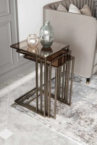 Mira üveg dohányzóasztal, antik-bronz, 42 cm