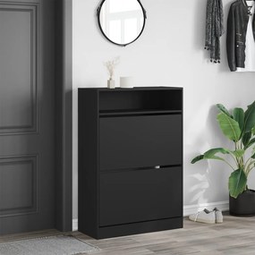 fekete cipőszekrény 2 kihajtható fiókkal 80 x 34 x 116 cm