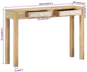tömör fehérített mangófa konzolasztal 110 x 30 x 75 cm