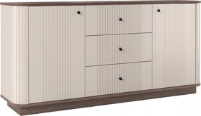 Vesper komód 160 cm fiókokkal szegélytalpon - kasmír / dió / fekete fogantyúk