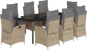 vidaXL 9 részes bézs polyrattan kerti étkezőgarnitúra párnákkal