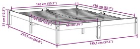 fehér tömör fenyő extra hosszú ágykeret matrac nélkül 140x210cm