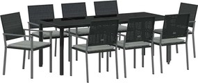 vidaXL Kert étkező szett 9 pcs Fekete és Világosszürke PE Rattan