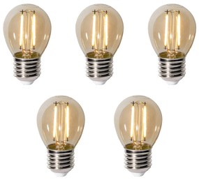 5 db E27 dimbare LED lamp P45 goud 3W 250 lm 2200K