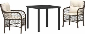 vidaXL Kert étkező szett párnával 3 pcs Barna polirattan