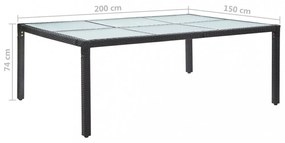 fekete polyrattan kültéri étkezőasztal 200 x 150 x 74 cm