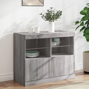 szürke sonoma színű tálalószekrény LED-ekkel 81 x 37 x 67 cm