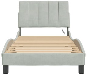 világosszürke bársony ágykeret LED-ekkel matrac nélkül Hanko 90 x 190 cm