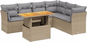 vidaXL 7 részes bézs polyrattan kerti ülőgarnitúra párnákkal