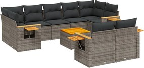 vidaXL 10 részes szürke polyrattan kerti ülőgarnitúra párnákkal