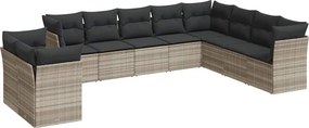 vidaXL 10 részes világosszürke polyrattan kerti ülőgarnitúra párnákkal