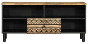 fekete tömör nyers mangófa TV-szekrény 100 x 33,5 x 46 cm