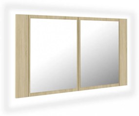 tölgyszínű akril LED-es tükrös fürdőszobaszekrény 80x12x45 cm