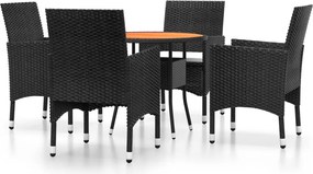 vidaXL 5 részes fekete polyrattan kerti étkezőgarnitúra