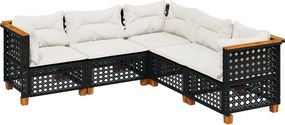 vidaXL 5 részes fekete polyrattan kerti kanapészett párnákkal