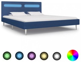 Kék szövetkárpitozású LED-es ágykeret 180 x 200 cm