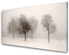 Modern üvegkép Snow Tájkép fák 100x50 cm 2 fogas